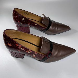 Fluevog "Gigi" loafer, taupe and burgundy, size 9